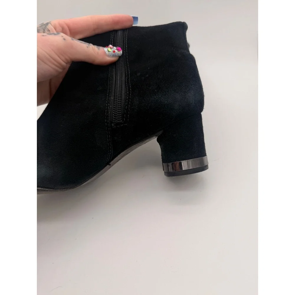 Tory Burch Black Suede Tall Boots Logo Snake Trim Square‎ Toe Block Heel 6M